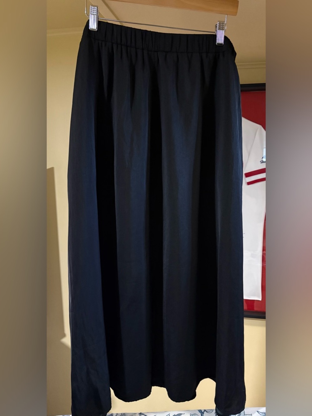 LOFT NWT Black Maxi Skirt with Elastic Waist and Front Slit-Beautiful Fabric!